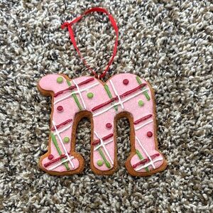 Pink Gingerbread Cookie Ceramic Ornament Letter M